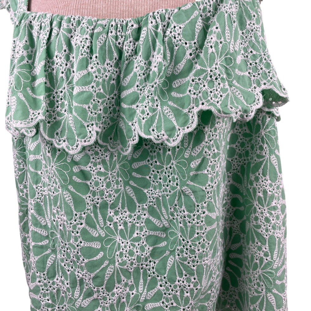 LOFT Womens Green Eyelet Ruffle Square Neck Cotton Blouse XL NWT - Picture 2 of 9